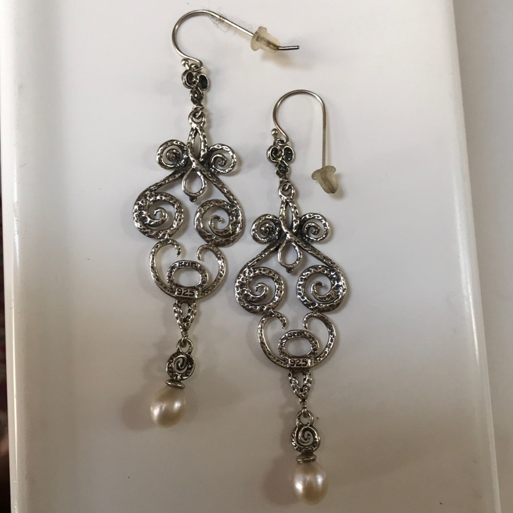 Sterling Silver dangle pearl earrings